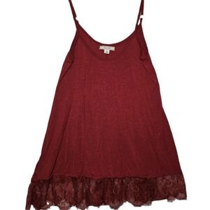 Adam Levine Burgundy Red Lace Hem Trim Loose Fit Tank Top Women's Size L